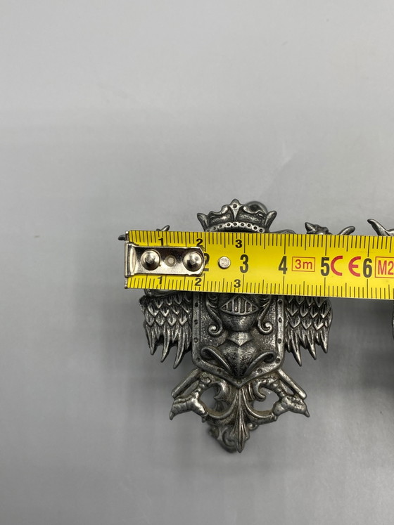 2 gordijnophangers met heraldisch riddermotief – Zilverkleurig metaal – Decoratieve objecten (photo 7 of 8)