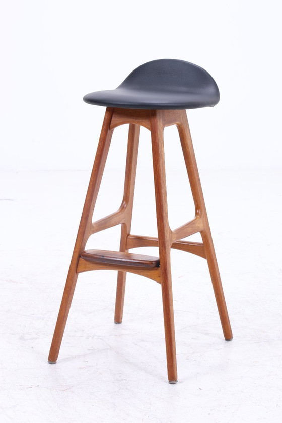 Image 1 of 4 vintage bar stools OD61 by Erik Buch | Mid - Century seat stool leather Oddense Maskinsnedkeri A / S | Retro bar stool #08-23