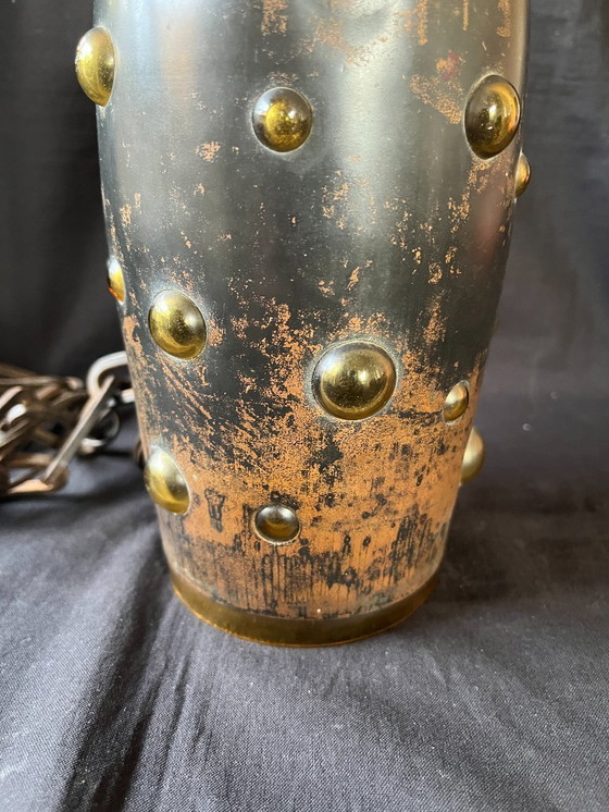 Image 1 of Lampe de plafond moderne du milieu du siècle NANNY STILL pour RAAK en cuivre et verre ambré