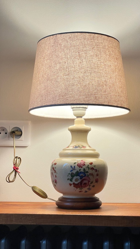 Image 1 of Vintage Ceramic Lamp with Wooden Base