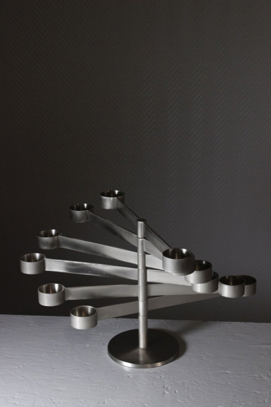 Image 1 of Chandelier candélabre vintage modulable aluminium brossé style Georges Bourgeois