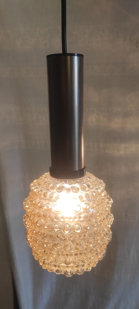 Image 1 of Hanglampen van amberkleurig glas in de stijl van H. Tynelle - jaren 70