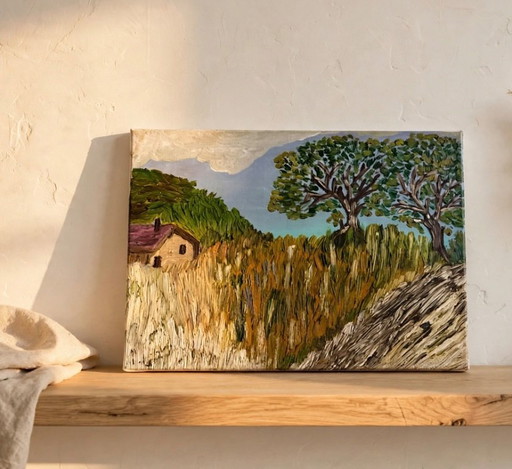 Oil painting of a landscape in the Drôme Provençale region – schilderijen tekeningen, Canvas