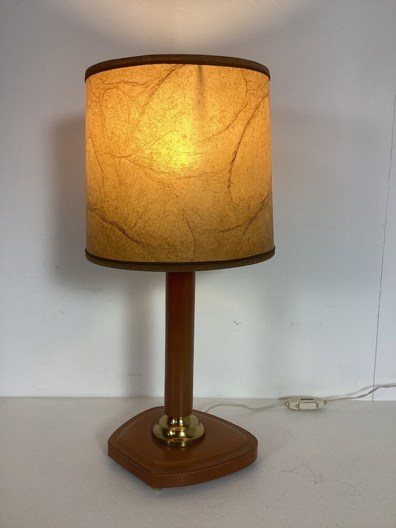 Image 1 of Fifties Vintage Leather in the Style of Jacques Adnet Lamp