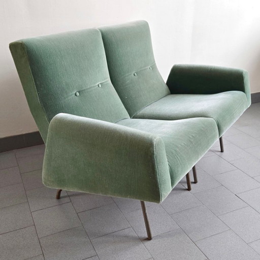 1950s Vintage Two-Seat Velvet Sofa by Louis Paolozzi for ZOL 50s