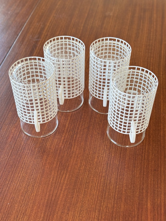 Image 1 of 4 Bauhaus glasses with metal holder Josef Hoffmann, Bieffeplast style