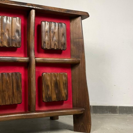 Image 1 of Mid-Century Brutalist Backlit Bar Cabinet, Solid Wood, 1970s, Scandinavian Style