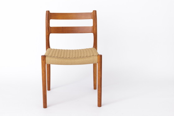 Image 1 of Set di 6 sedie da pranzo in teak Niels Otto Moller, modello 84, 1976 – Sedili in corda rinnovati, marchio del produttore, spediz