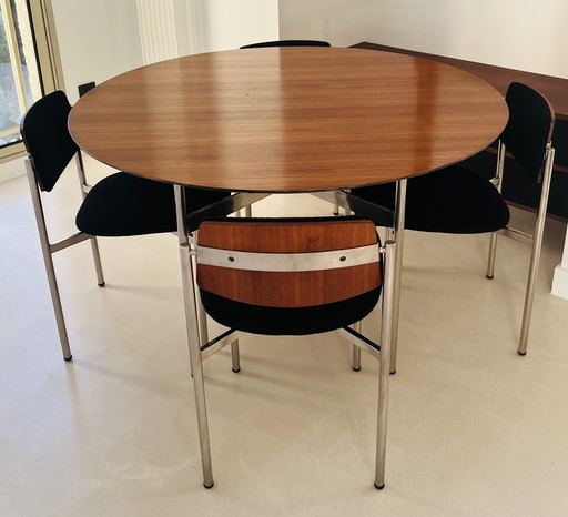 Wood And Metal Dining Table And Chairs, Italy 60s