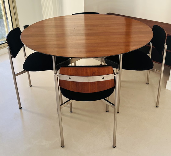 Image 1 of Wood And Metal Dining Table And Chairs, Italy 60s