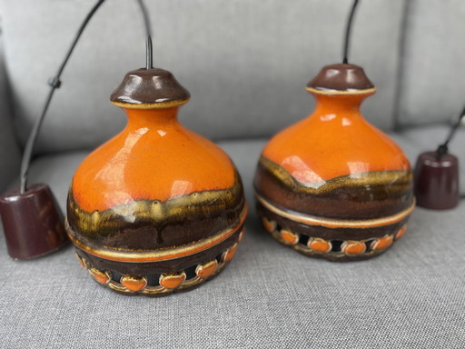 Set Of 2 PAN Fat Lava Orange Pendant Lamps