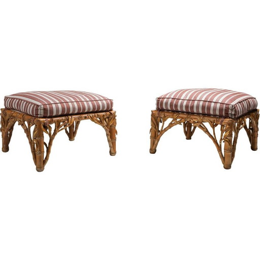 Pair of vintage ottoman, Arpex Italy Bamboo 1970s