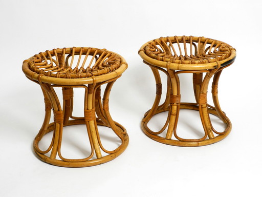 Paire de tabourets en bambou italiens originaux des années 1960