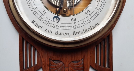 Stazione meteorologica barometro Art Nouveau/Art Deco – Karel van Buren, Vetro, Legno (photo 8 of 21)