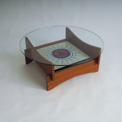 Mid Century round coffee table with ceramic tiles