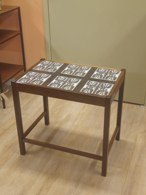 Vintage Deense Bijzettafel Salontafel Tafel Keramiek Palissander – Stone, Wood