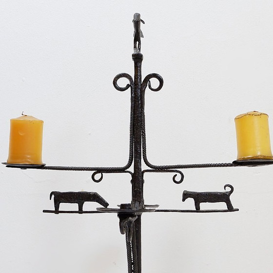 Image 1 of Wrought iron candlestick in the "Atelier de Marolles" style - France, 20th century