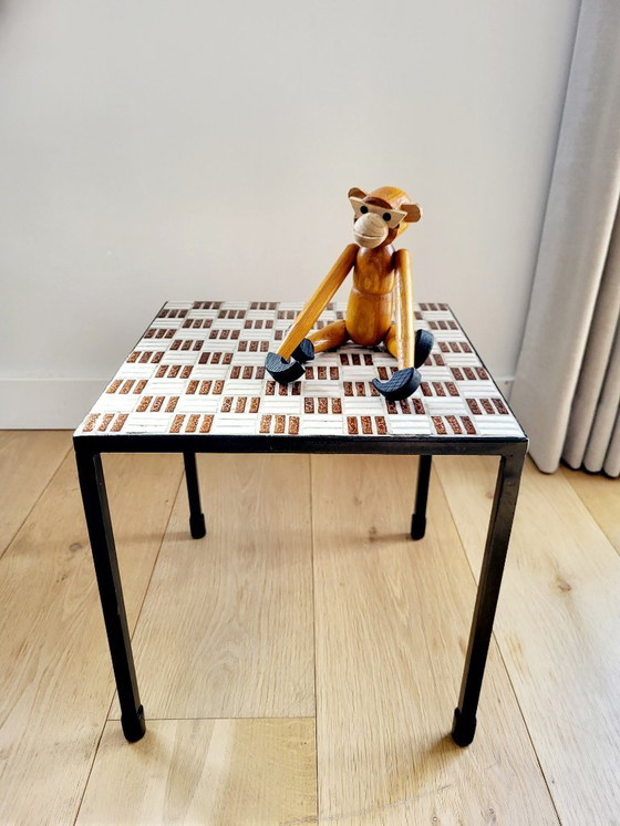 Image 1 of Tavolo vintage per piante con piano in mosaico piastrellato nei toni del marrone, anni '60