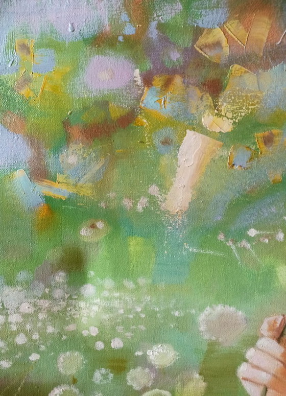Original Oil Painting Abstract Figurative Girl Meadow Dandelions – Paintings & Drawings, Canvas (photo 12 of 12)