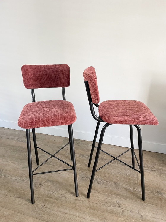 Image 1 of Restyled barkrukken (set van 2) – roze structuurstof