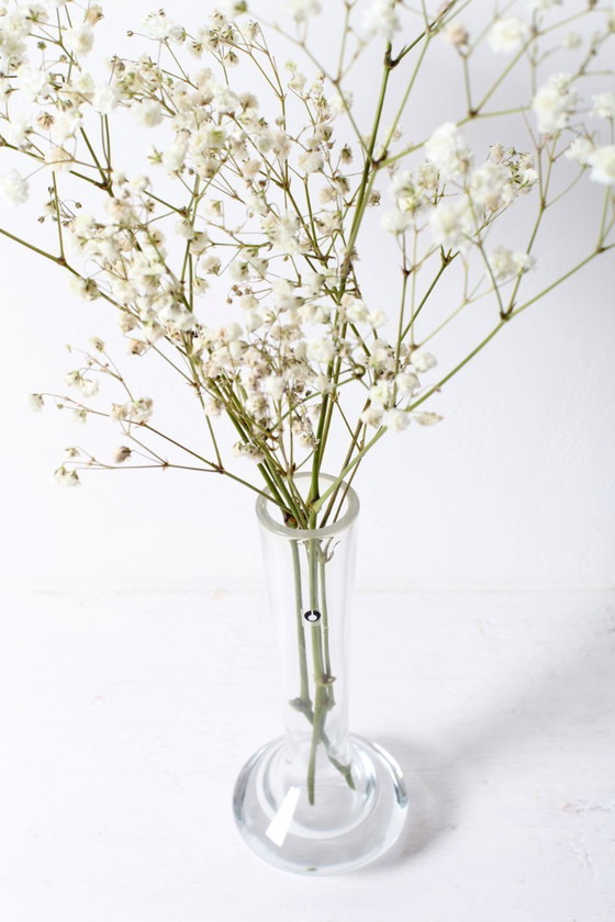 Image 1 of Mid-century Small Vintage Clear Single Flower Glass Vase / Pukeberg / Sweden / 1960s