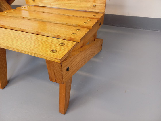 Image 1 of Pair of Vintage 60's Wooden Brutalist Slatted Chauffeured Armchairs