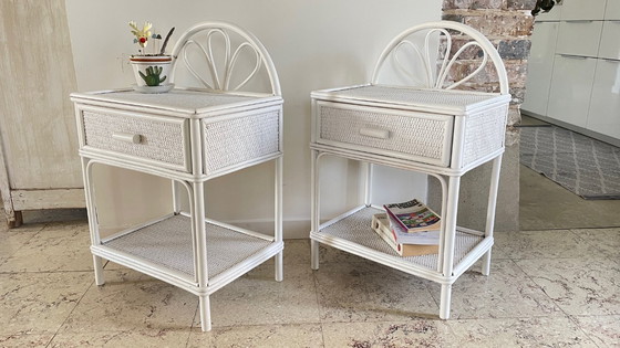 Image 1 of Coppia di comodini vintage in rattan