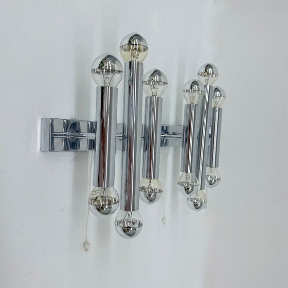 Image 1 of Paar Gaetano Sciolari Wandlampen Leuchter Chrom Rohr , 1970er Jahre