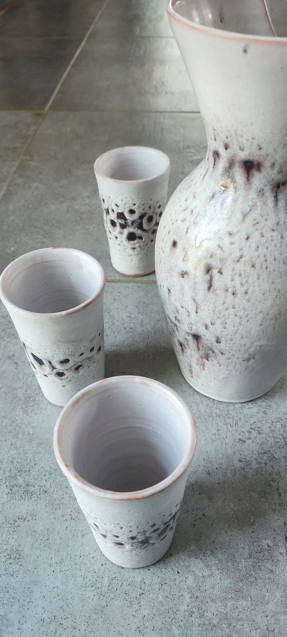 Image 1 of Geëmailleerd aardewerk sinaasappelservies uit de jaren 60