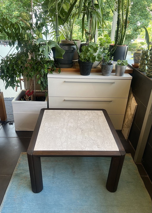 Mid-century Italian designer coffee table in travertine marble – salontafels, Wood