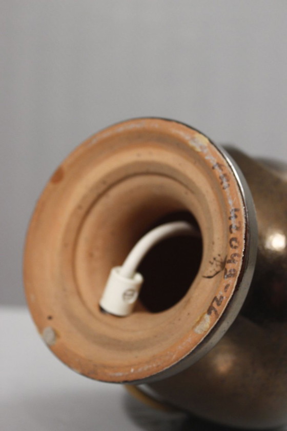 Image 1 of Vintage ceramic lamp base, black and gold enamel, 1950s Jouve style