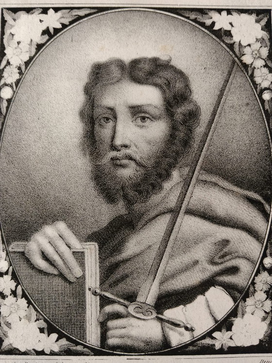 Druck 'Heiliger Paulus', schwarz-weiß, Lithographien & Drucke, Papier, Figuratief (Foto 5 von 7)