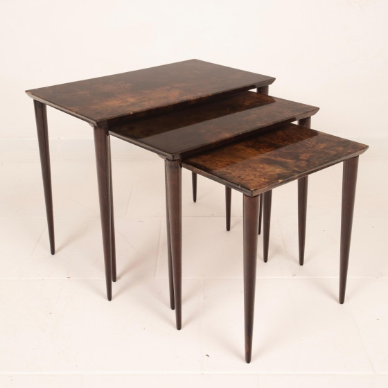 Aldo Tura Mid Century Parchment Nesting Tables Model 764 Tura Milano Italy 1950 – Side tables, Leather (photo 14 of 19)