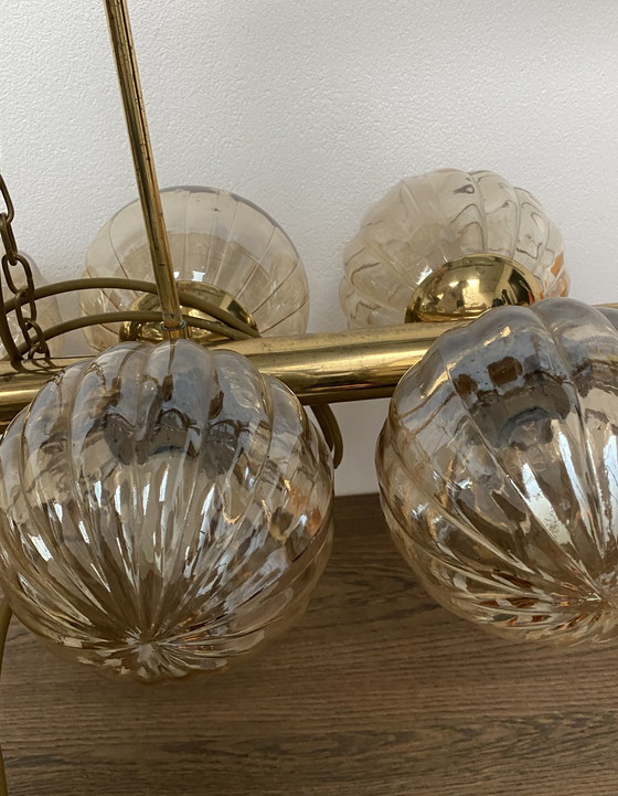 Image 1 of Lampada a sospensione vintage anni '70 in vetro oro/marrone