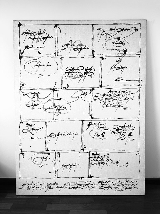 Robert Detheux (1932-2010) Immense painting on canvas from 1984 "Anecdotes without images" 160cm x 120cm