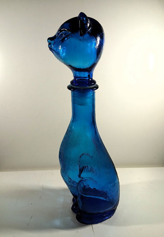 Vintage Italian Cat Decanter – Blue Empoli Glass (37 cm) – Glass & Decanter, Plastic (photo 6 of 16)