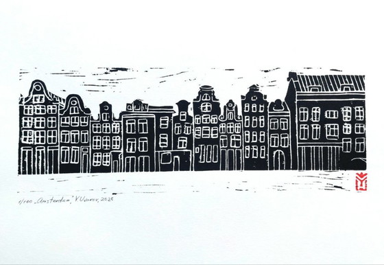 Image 1 of Linoleografia Amsterdam d'epoca - Stampa nera A3