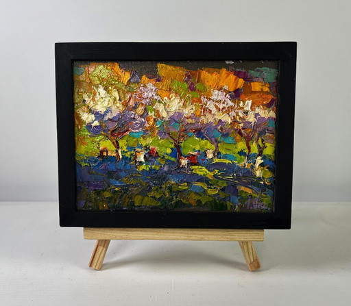 Original Oil Painting Colorful Trees Landscape Colors spring aroma