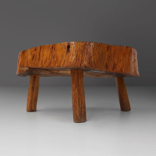 Rustic low Wooden tripod tree trunk Side Table, Belgium ca. 1900