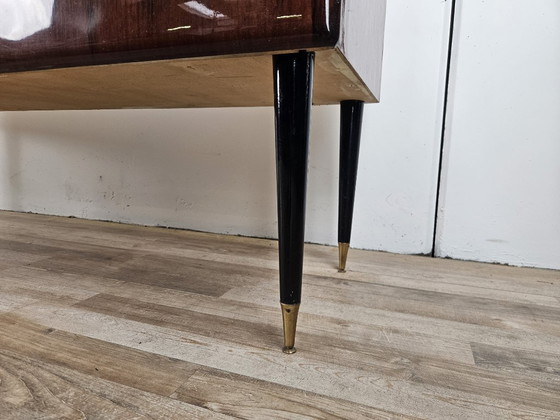 Image 1 of Vintage six-drawer mahogany burl dresser with glass top, 1960