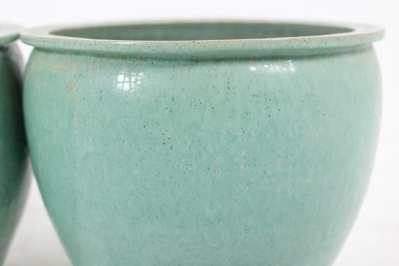 Image 1 of Pair of large glazed terra cotta planters. 1950s.