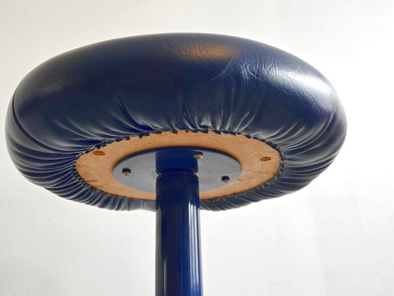 Image 1 of PAIRE DE TABOURETS DE BAR VINTAGE 1970 SIMILI-CUIR BLEU & ALUMINIUM DLG KNOLL