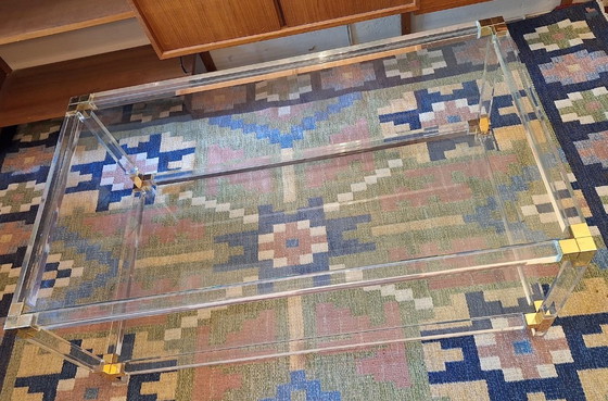 Image 1 of Large Italian 2-Level Coffee Table in Lucite, Glass and Gilt Brass, 1970-80