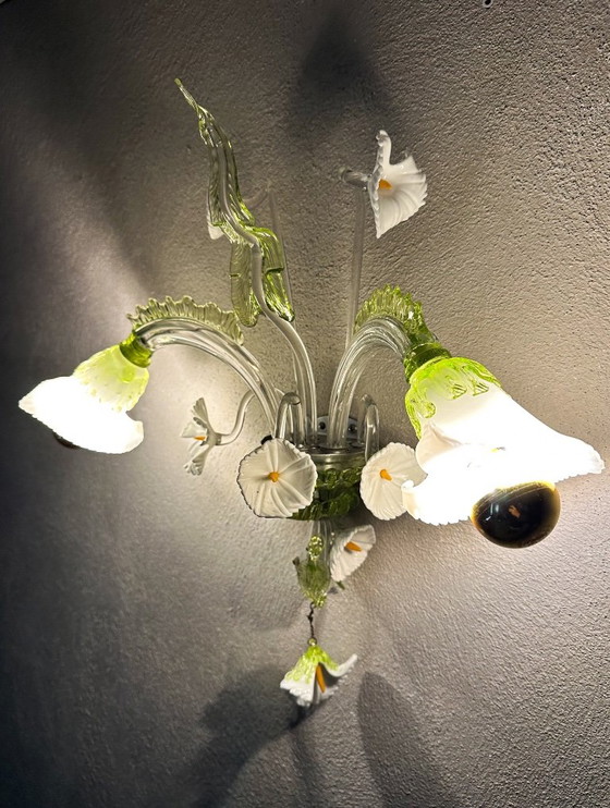 Vintage Murano lamp, Verlichting, Metaal, Murano Glas, Groen (foto 8 van 11)