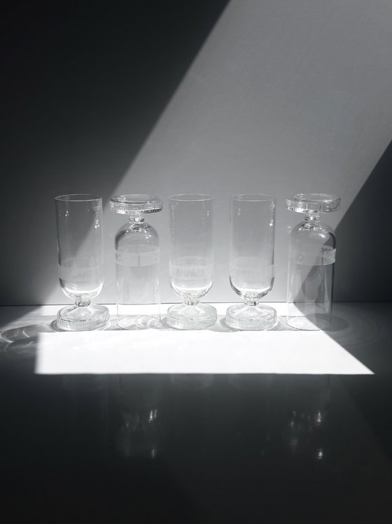5 Campari „Greca“ Bitterglazen van Matteo Thun voor Alessi, Italië 1986, met originele doos (photo 9 of 9)