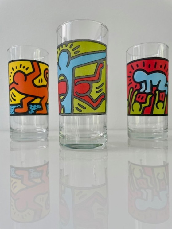 Image 1 of 3x Keith Haring X Quick long drink glasses - 1990s