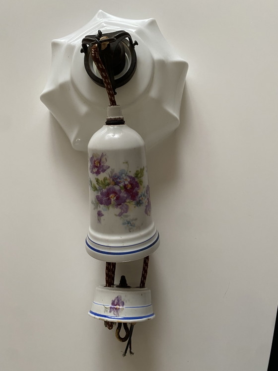 Image 1 of Art déco – Opalin – Messing – Hängelampe – Pendelleuchte mit Seilzug – 1. Viertel des 20. Jahrhunderts