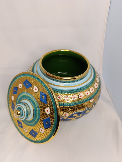 Pot décoratif Sambuco Mario Gold 1980-1990 avec lustre en or 24 carats