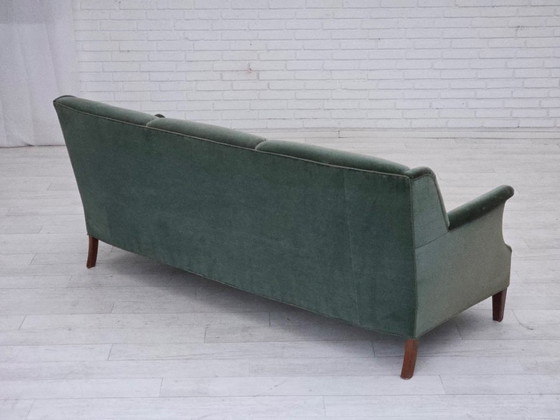 Image 1 of 1960s, Danish 3-seater sofa, original turquoise-green furniture velour.