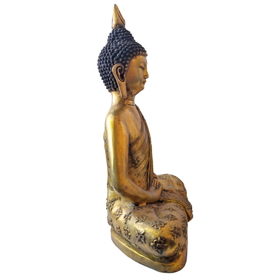 Statue de Bouddha en bronze sino-tibétaine exclusive – Dhyana Mudra – Richement décorée en haut-relief (photo 7 of 10)